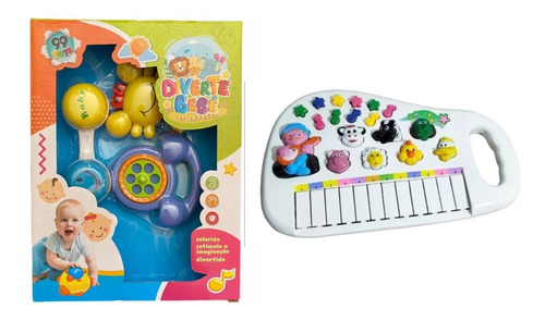 Piano Infantil Musical Educativo + Kit 3 Chocalhos Para Bebe